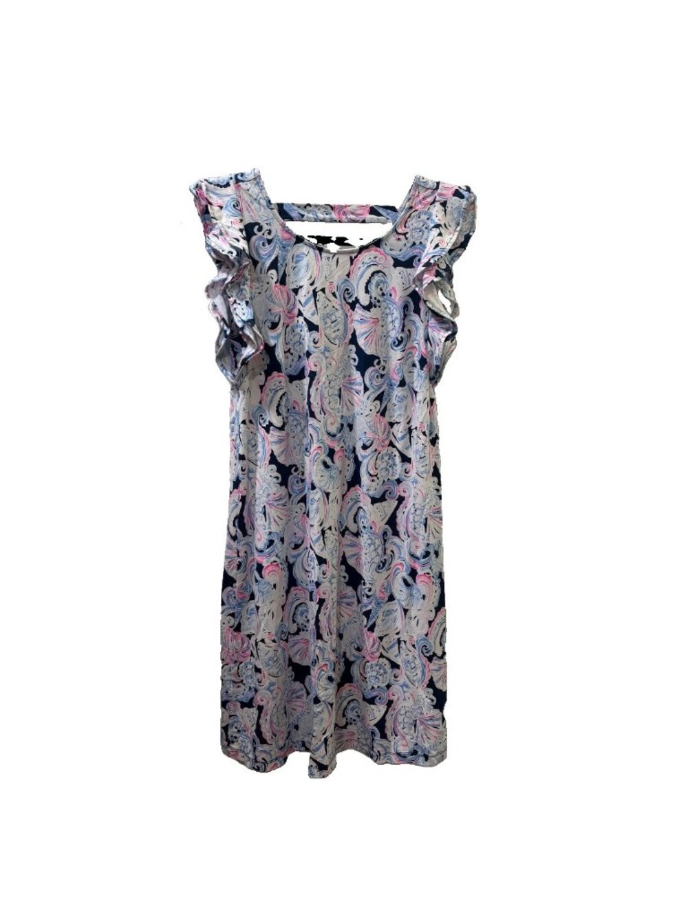 Lilly pulitzer dani dress for shore pattern ruffle shoulder resort wear XS